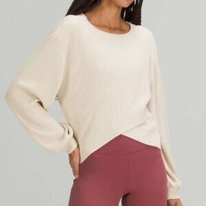 Lululemon Reversible Crossover Sweater 12 Beige Cashmere Blend Cropped Pullover